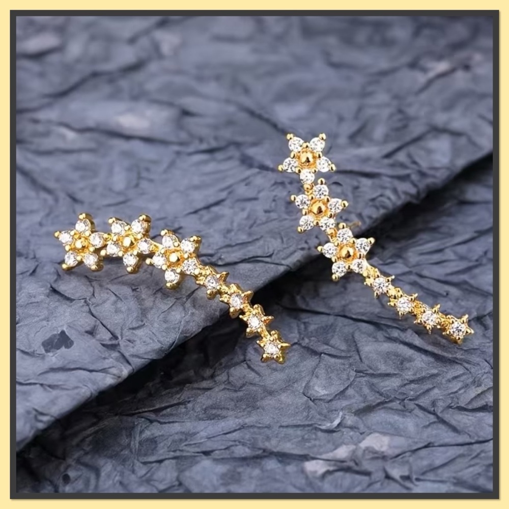 Gold Floral Rhinestone Ear Climbers